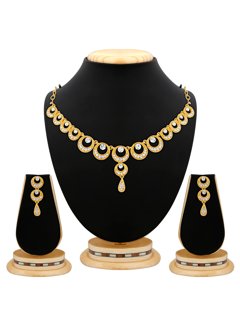 Golden Brass Austrian Stone Set With Earrings 103950