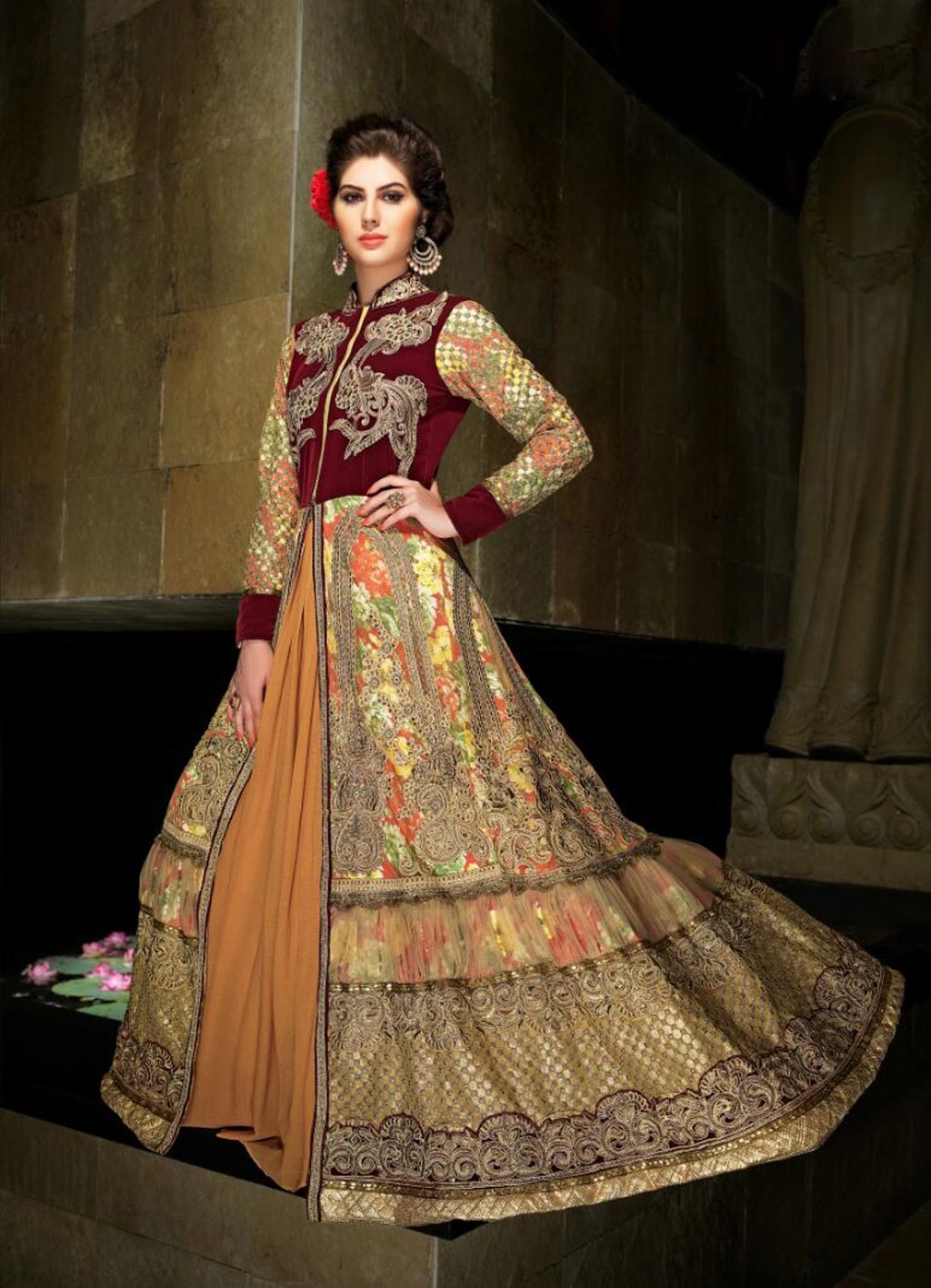 Beige Net Indo Western Anarkali Suit 63927