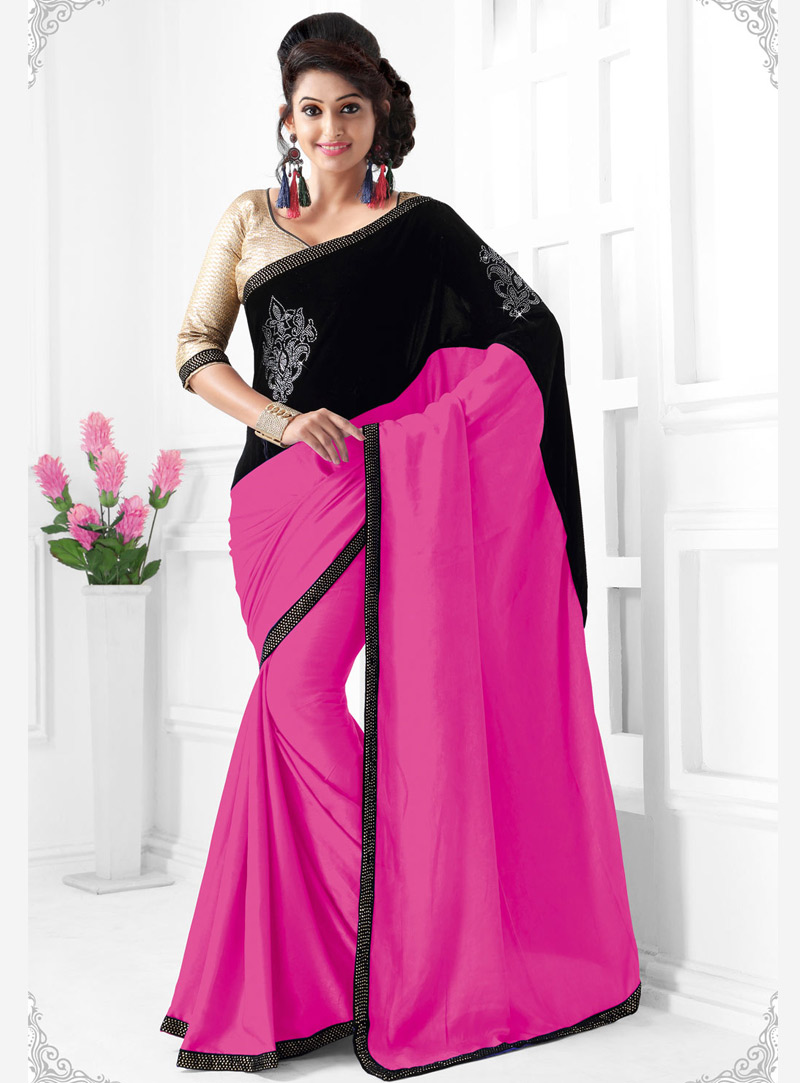 Pink Paper Velvet Party Wear Saree 71723