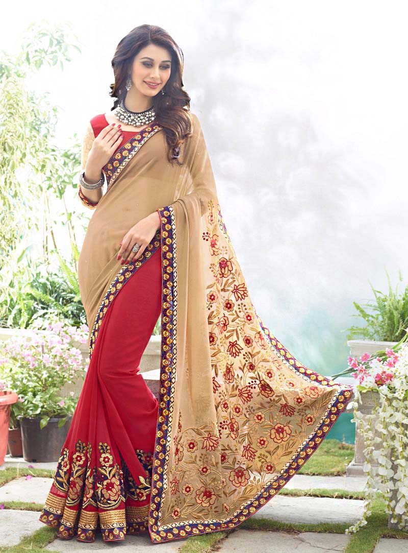 Beige Georgette Half and Half Saree With Blouse 66533