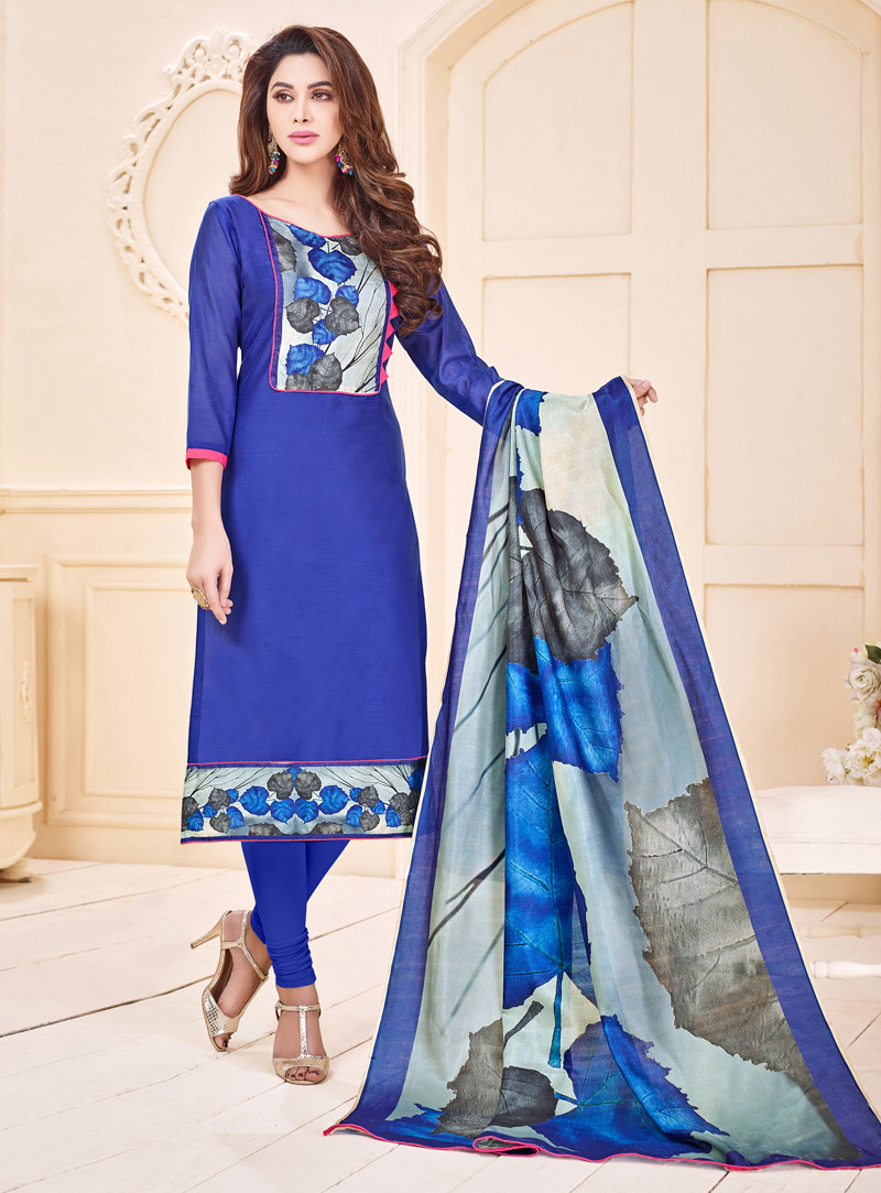 Blue Silk Kameez With Churidar 108364