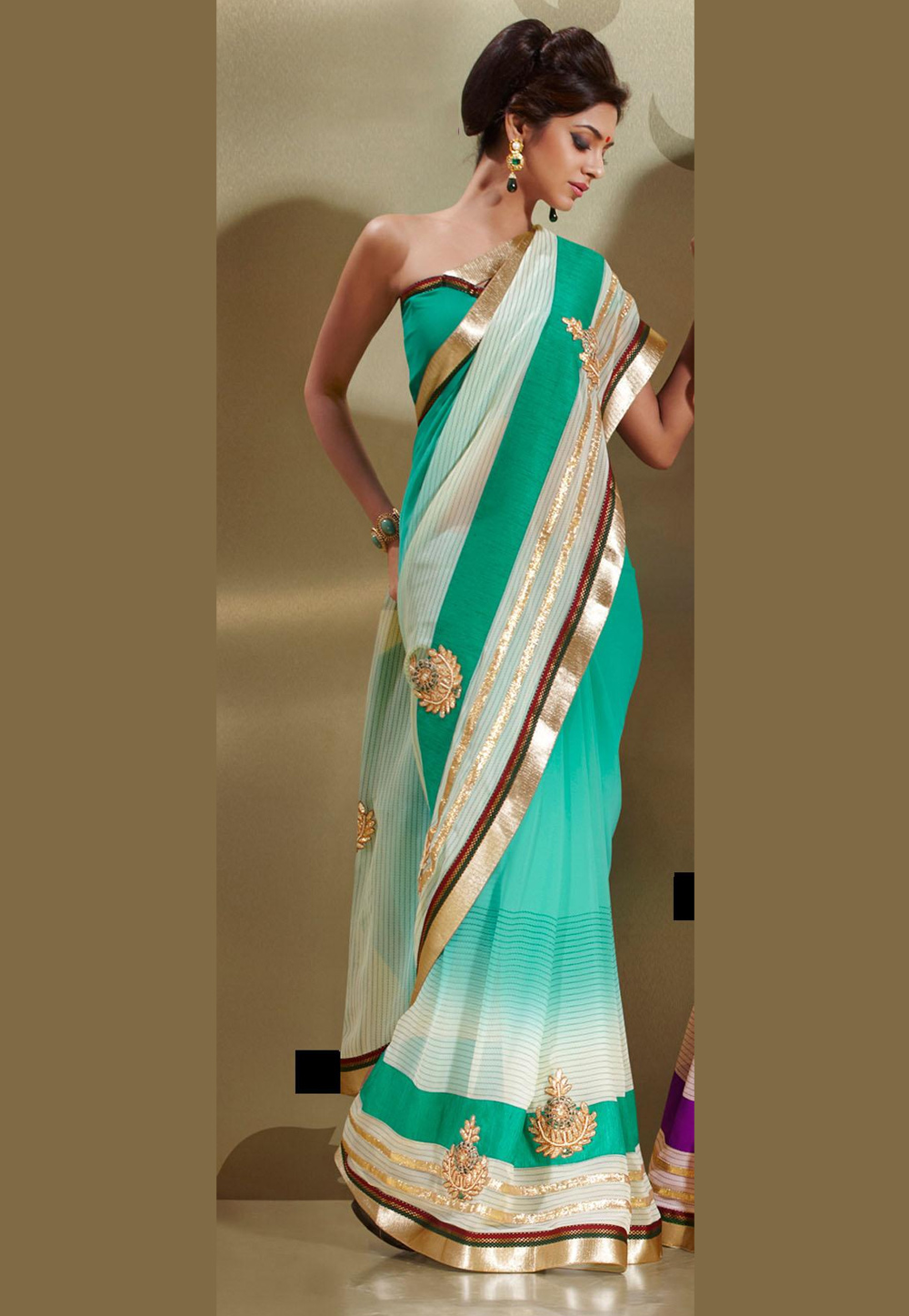 Turquoise Faux Georgette Saree 15948