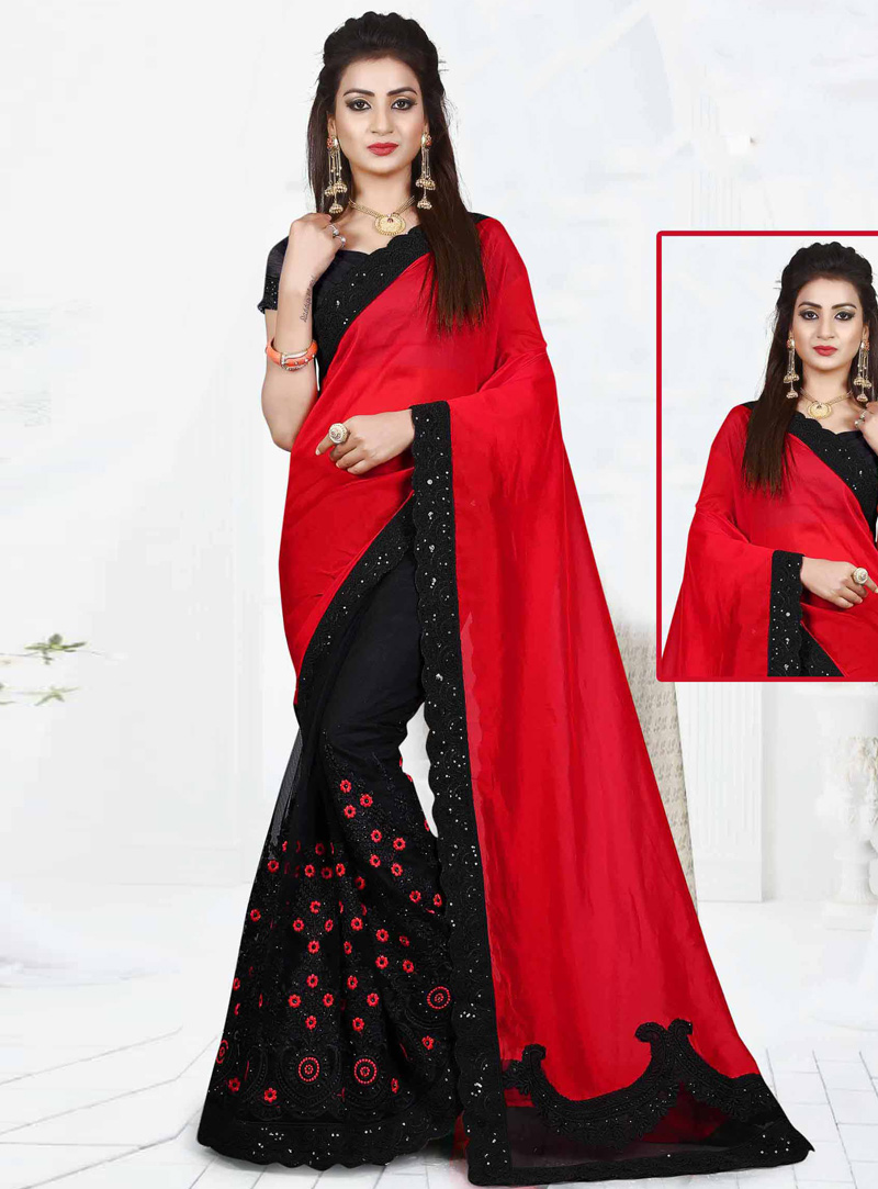 Red Silk Half N Half Saree 130081
