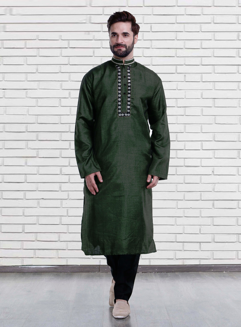 Green Cotton Readymade Kurta Pajama 146992