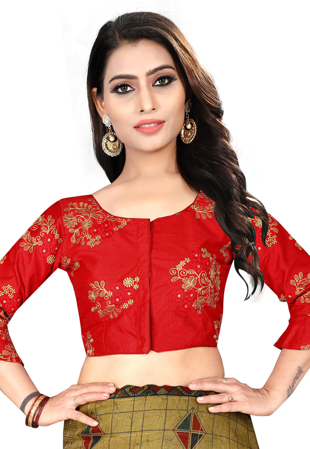 Red Silk Readymade Blouse 155077