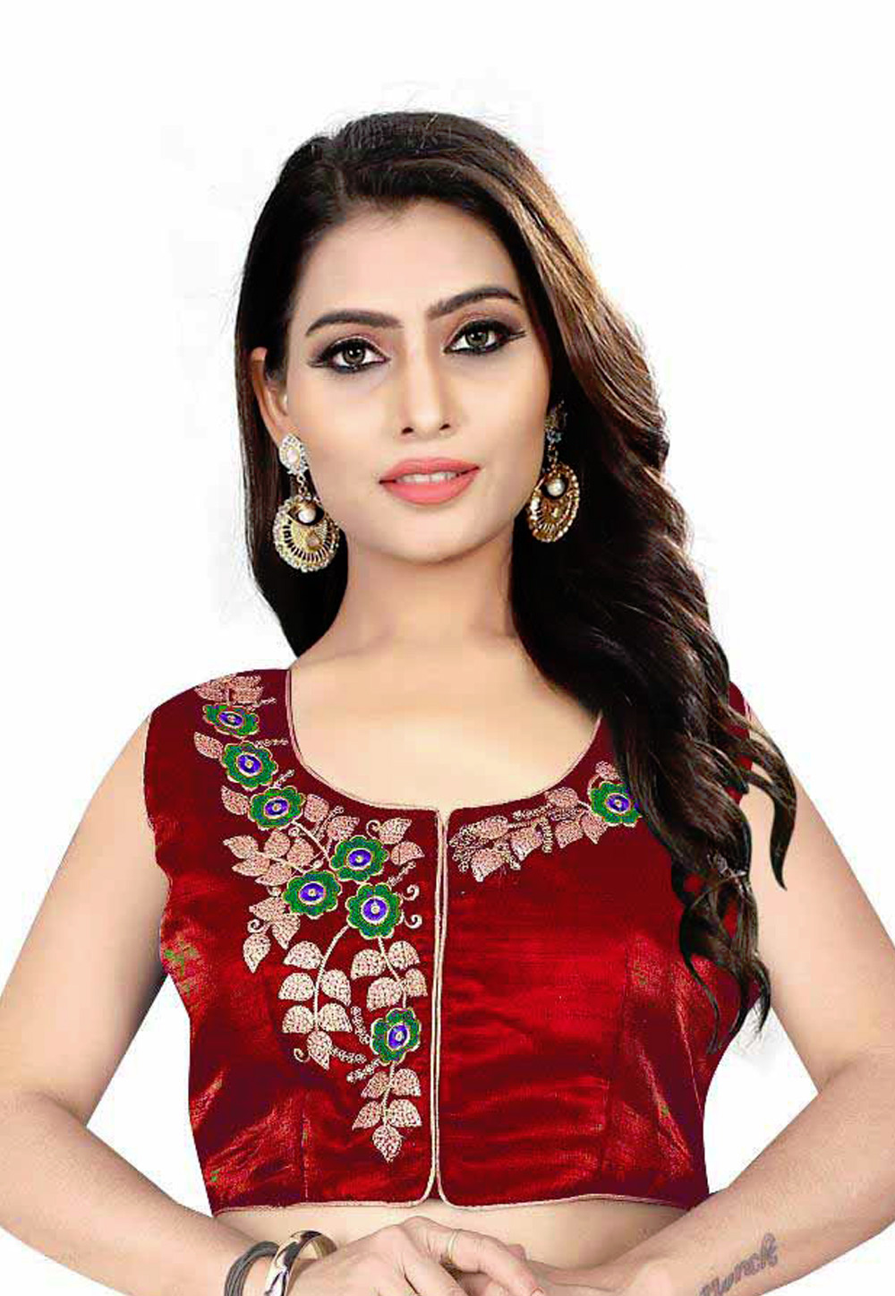 Red Silk Embroidered Readymade Blouse 155946