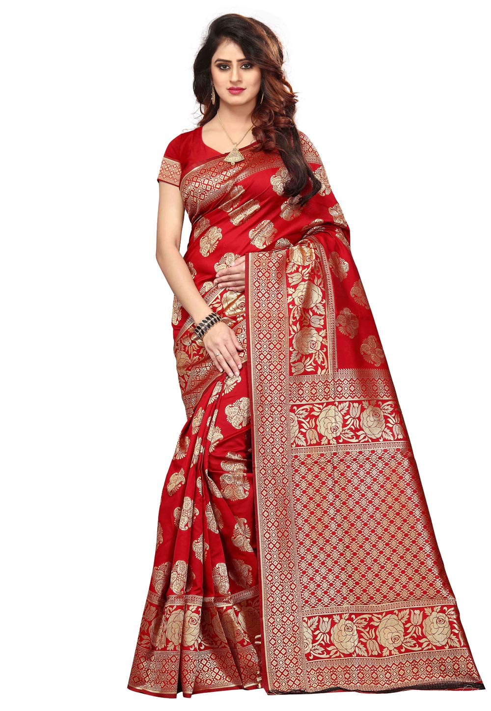 Red Banarasi Silk Festival Wear Saree 156142