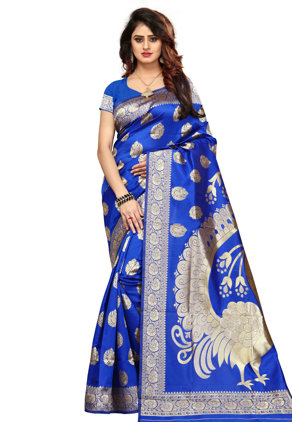 Blue Banarasi Silk Saree With Blouse 156149