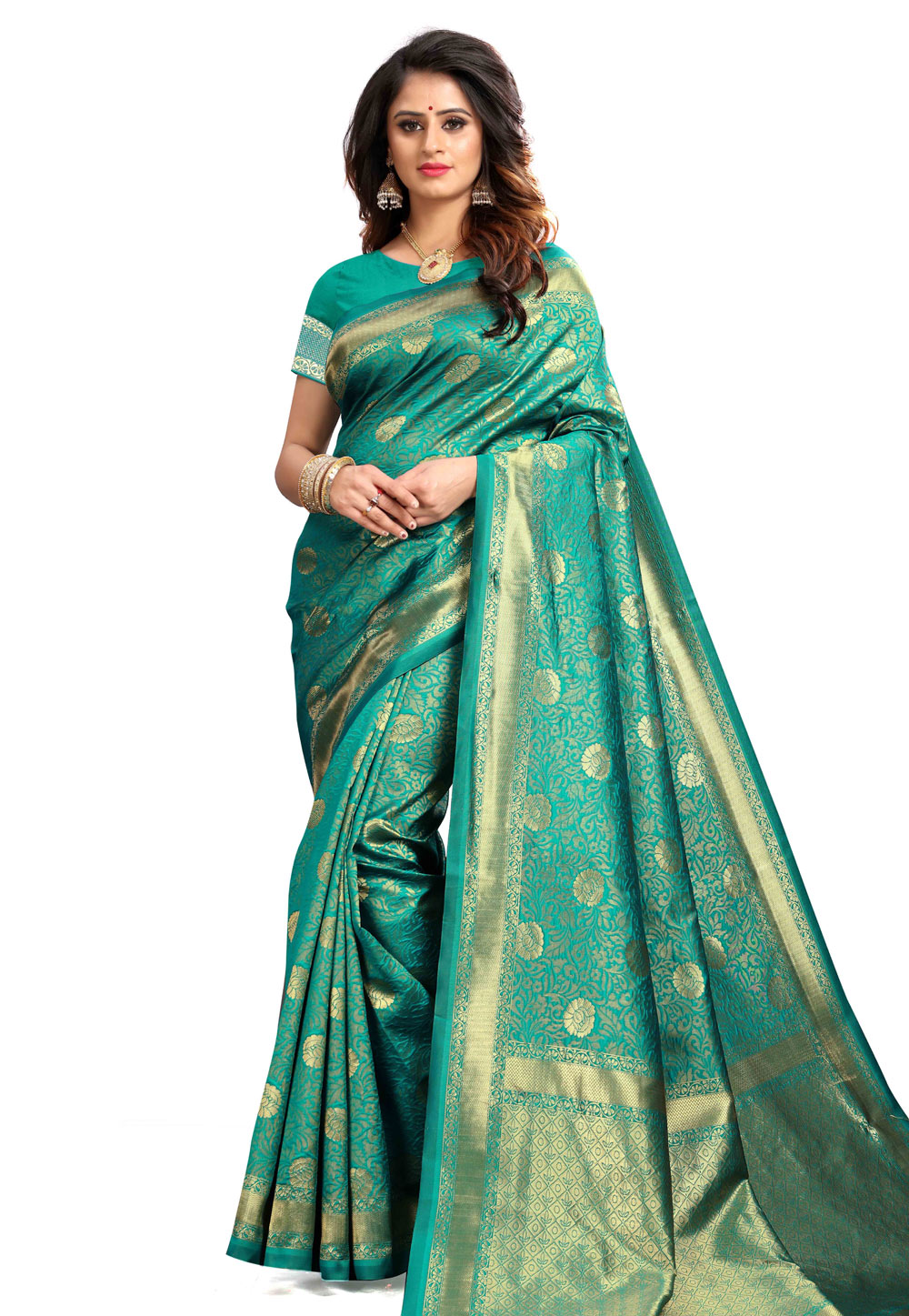 Sea Green Banarasi Silk Saree With Blouse 156153