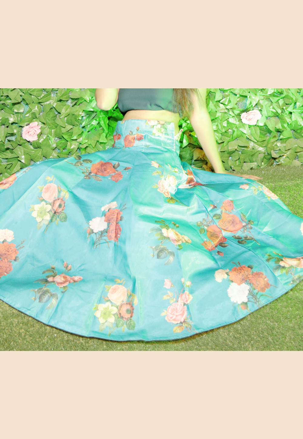 Aqua Satin Readymade Skirt 161401