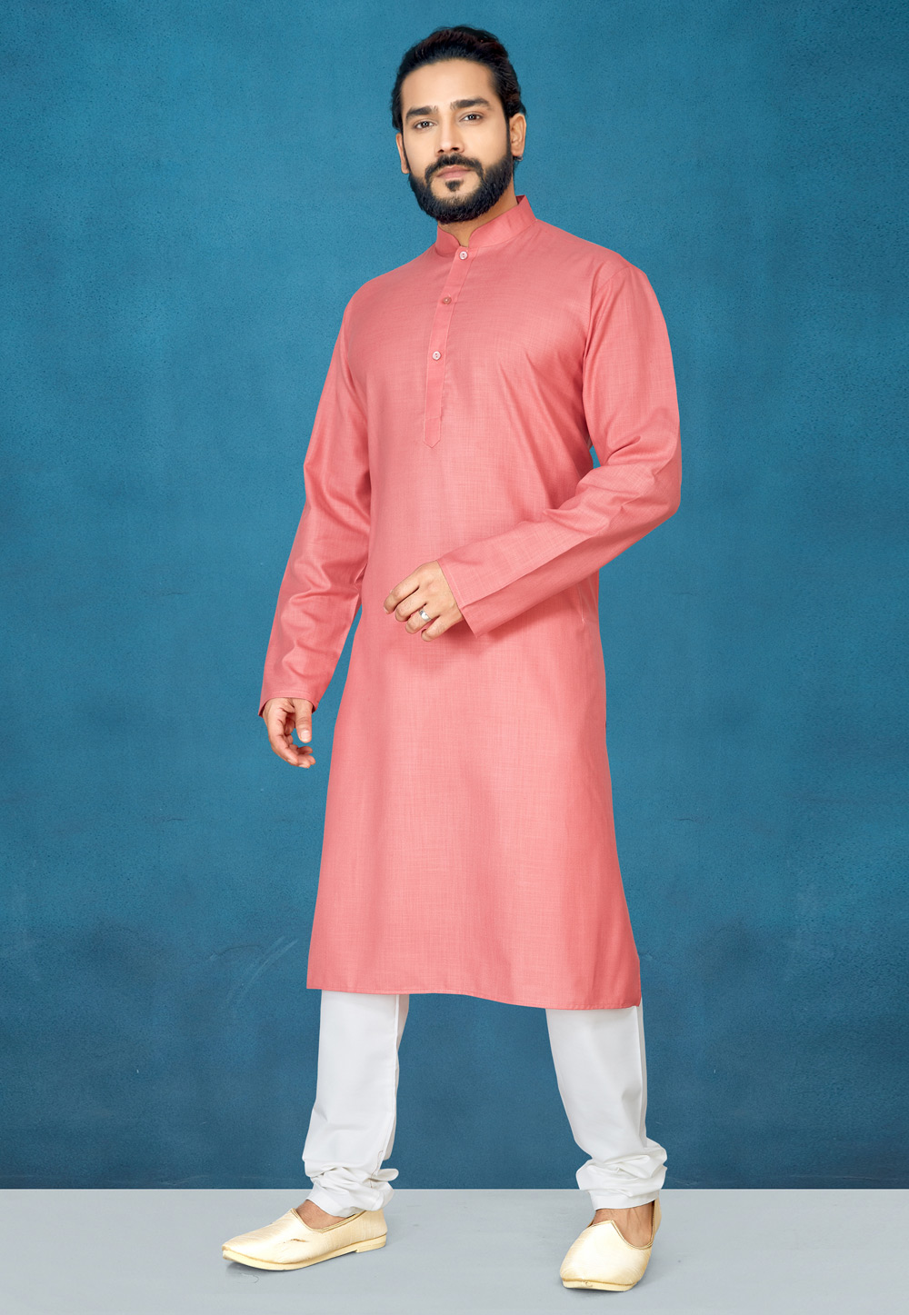 Pink Cotton Readymade Kurta Pajama 193276
