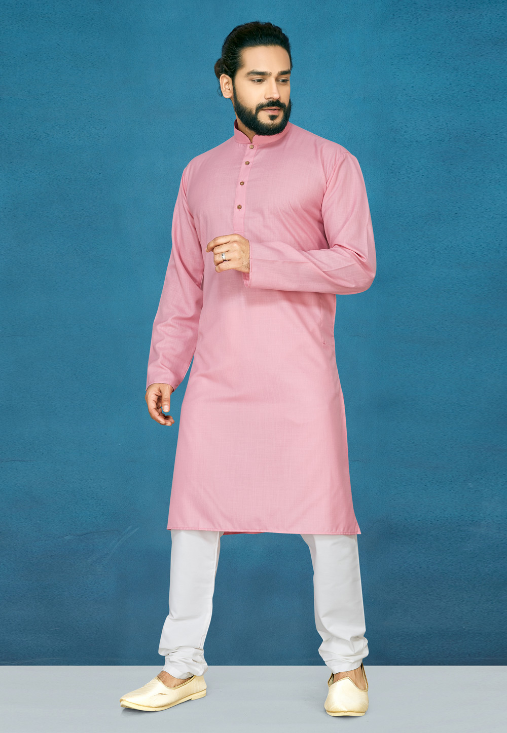 Pink Cotton Readymade Kurta Pajama 193278