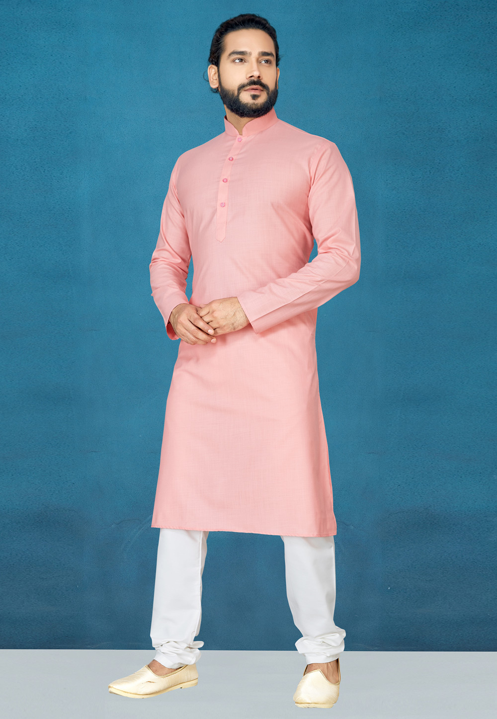 Pink Cotton Readymade Kurta Pajama 193279