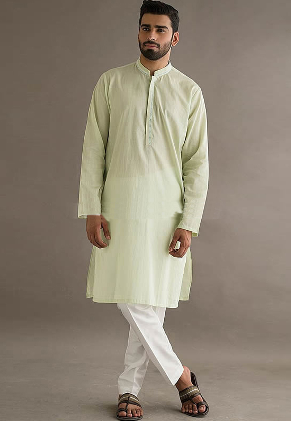 Light Green Cotton Readymade Kurta Pajama 193313