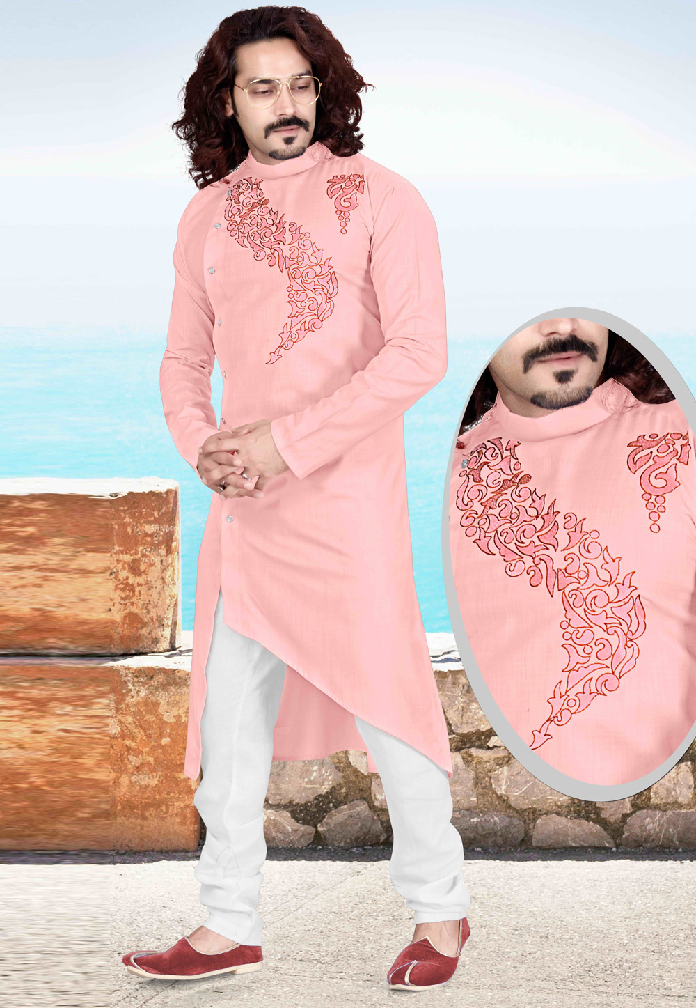 Pink Cotton Kurta Pajama 220770