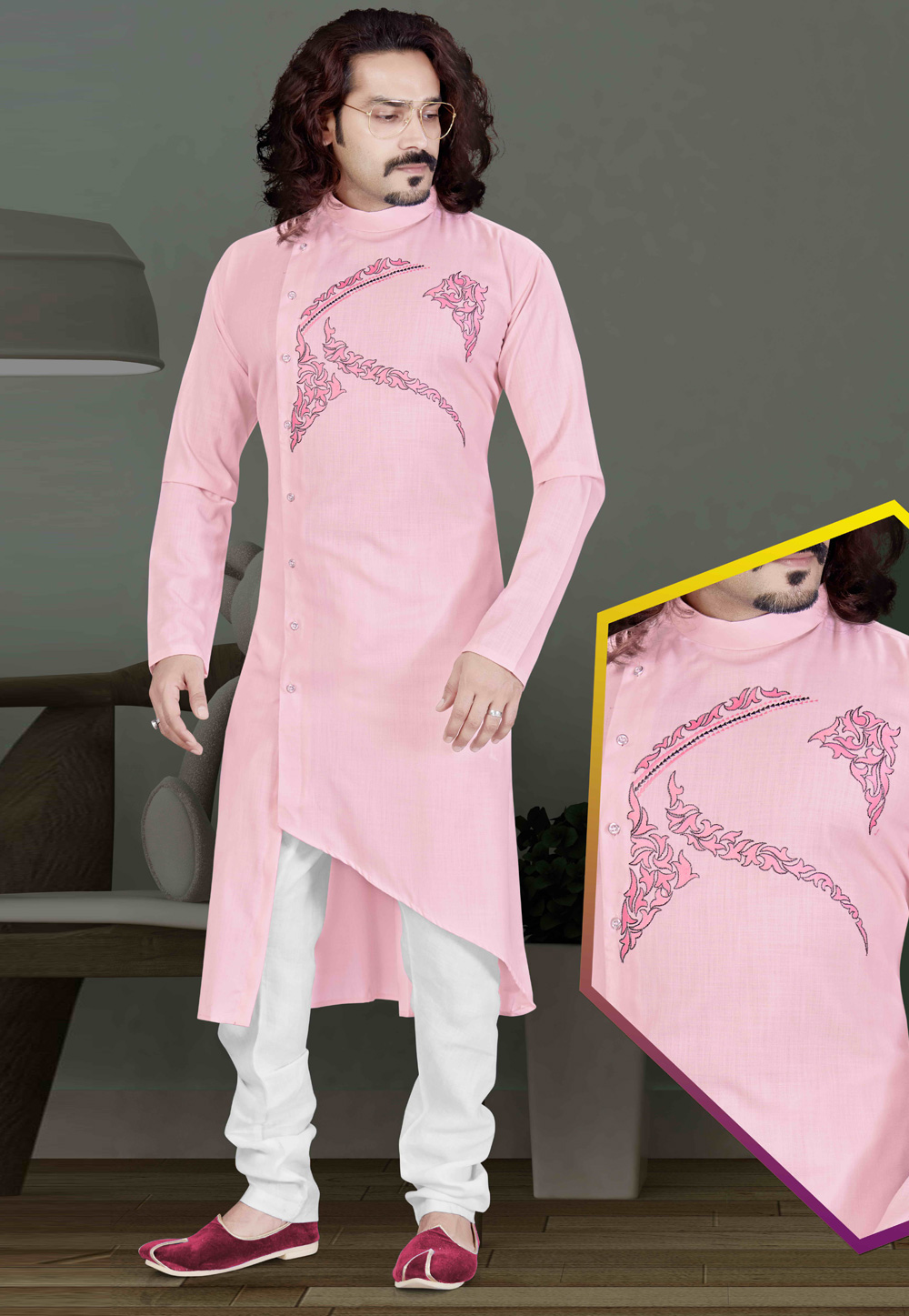 Pink Cotton Kurta Pajama 220771