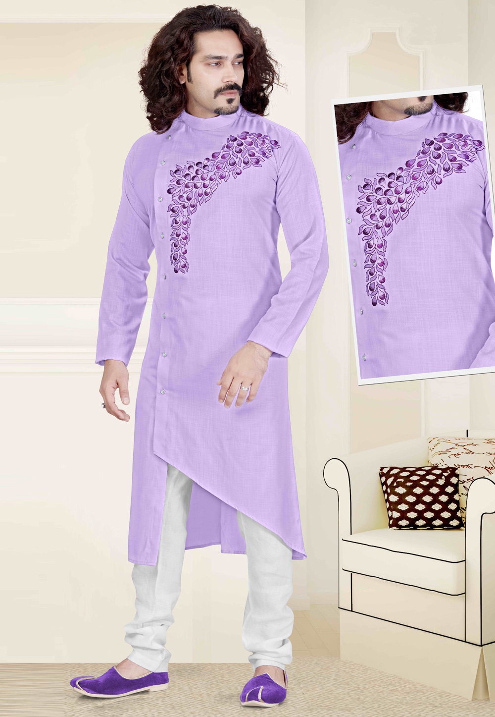 Light Purple Cotton Kurta Pajama 220775