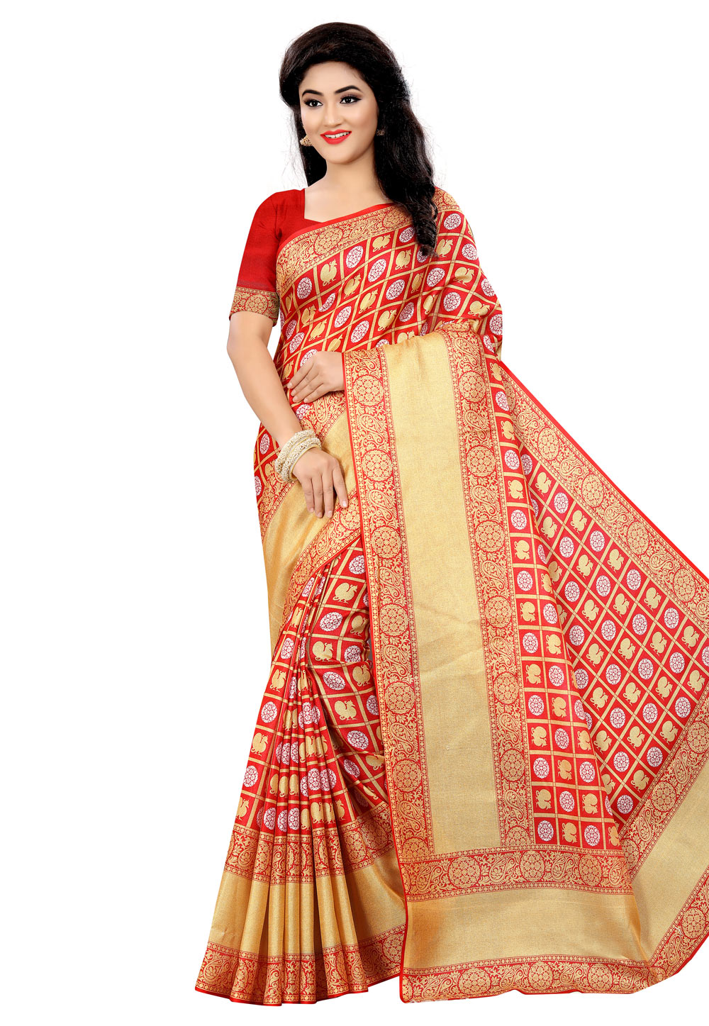 Red Jute Saree With Blouse 206923