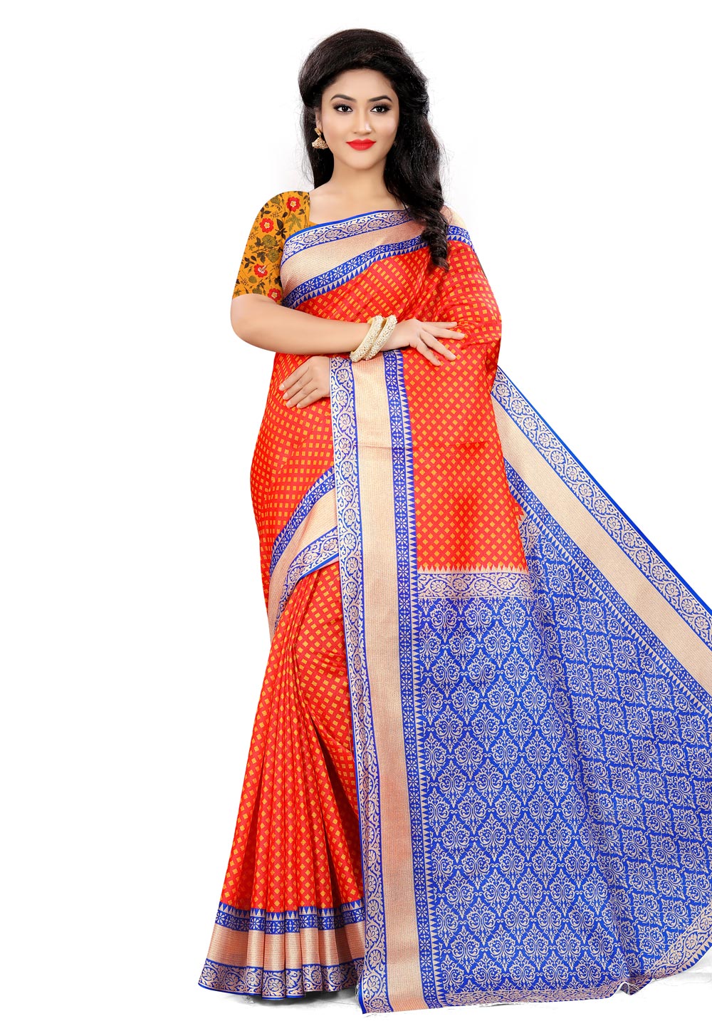 Red Jute Saree With Blouse 206931