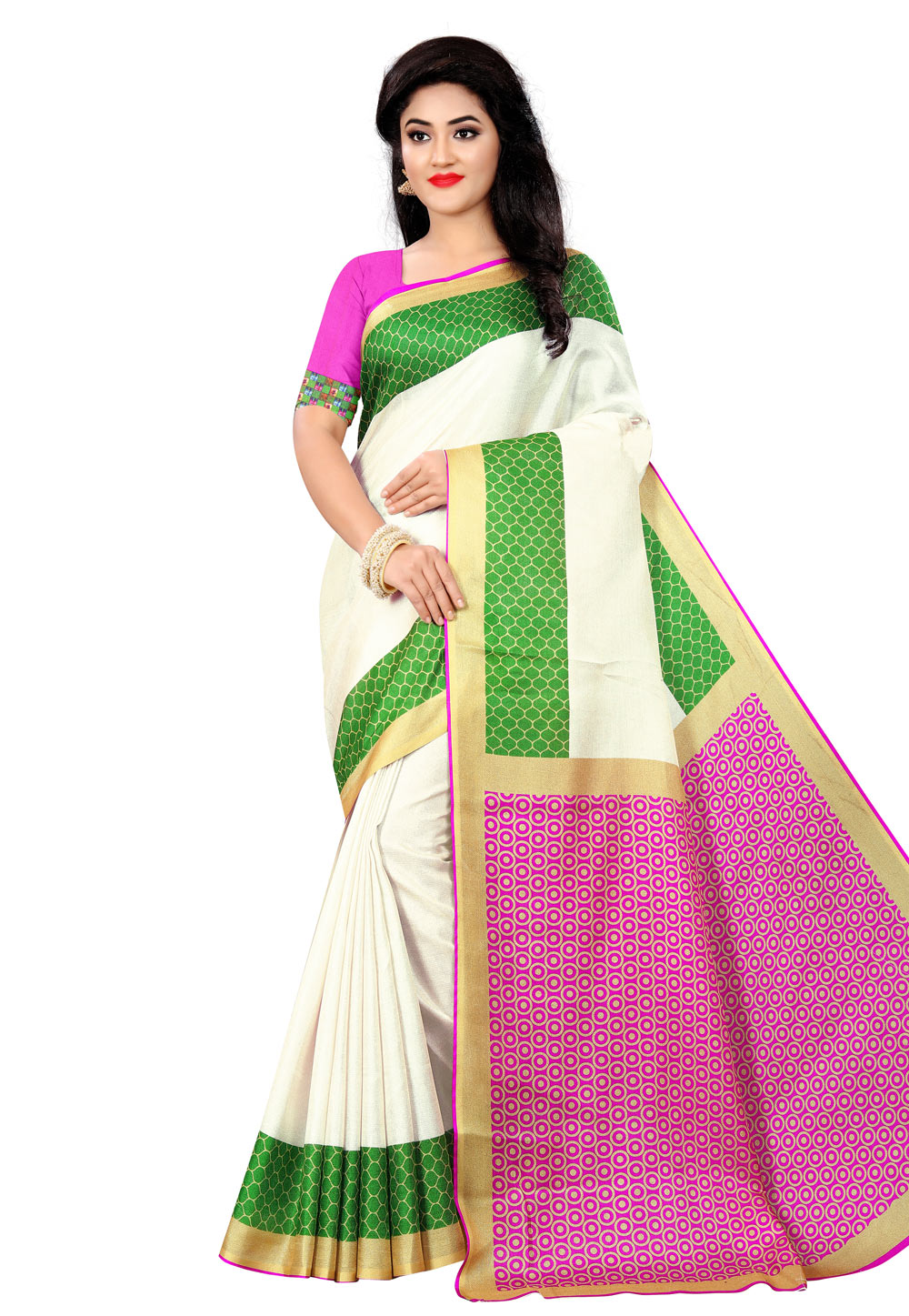 Off White Jute Saree With Blouse 206940