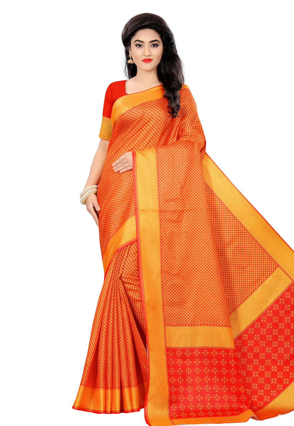 Red Jute Saree With Blouse 206952