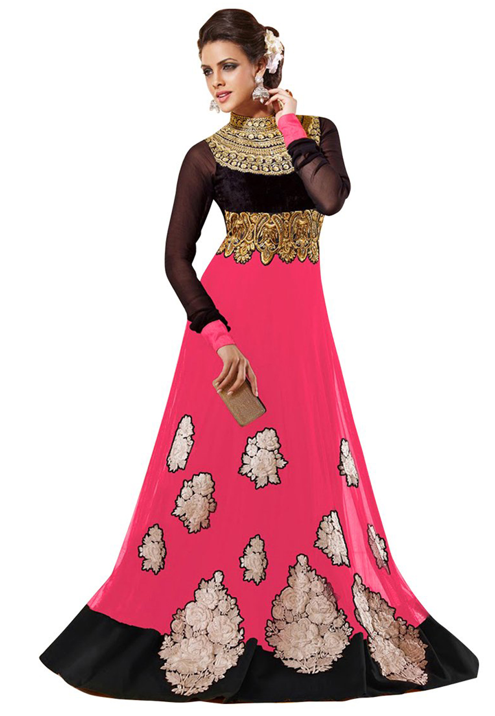 Pink Net Floor Length Anarkali Salwar Suit 176420