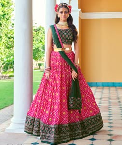 Pista-Green Lehenga Choli with Pink Flower Dori Thread Embroidery with  Sheer Designer Dupatta | Exotic India Art