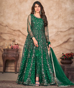 Green High Low Embroidered Salwar Suit  Straight Pants  Smriti Apparels