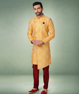 Yellow Jacquard Indo Western Suit 238101