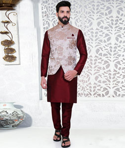 White kurta with hot sale maroon waistcoat