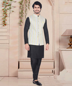 Black Art Silk Kurta Pajama With Jacket 274277