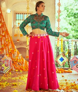 Raksha Bandhan Special Pink Crop Top Lehenga With Dupatta - Ethnic Race