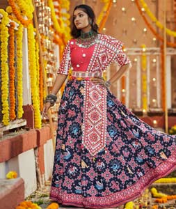 Pink Navratri Chaniya Choli with Embroidered Art silk - LC5724