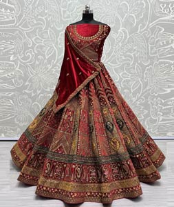 Red Velvet Lehenga Choli Dress Pakistani Bridal Wear – Nameera by Farooq