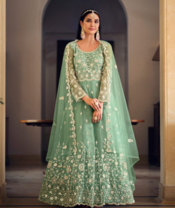 Charming Pista Green Heavy Pakistani Anarkali Gown