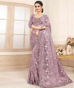 Light Purple Net Saree With Blouse 223230