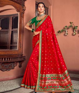 Indian Wedding Saree Red Banarasi Saree Katan Silk With - Etsy