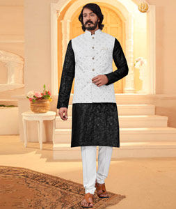 White kurta pajama hot sale black koti