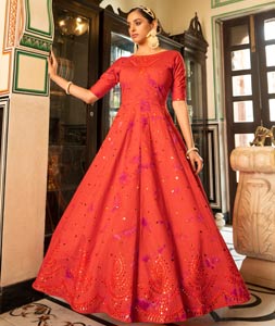 Gown  Dark pink silk zardoshi handworked neck designer gown 
