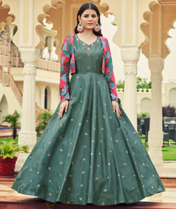 Black Jacket Style Lucknowi Embroidered Gown – Tirumala Designers-sieuthinhanong.vn