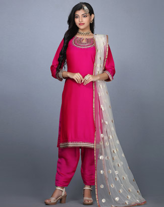 Magenta Pink And Black Heavy Designer Wedding Special Pant Suit - Indian  Heavy Anarkali Lehenga Gowns Sharara Sarees Pakistani Dresses in  USA/UK/Canada/UAE - IndiaBoulevard