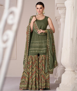 Mehendi Color Wedding Wear Designer Plazo Suit - Zoharin - 3075230