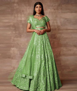 Pista Green Organza Circular Lehenga Choli 211783