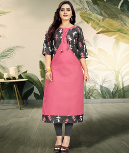 Navy Blue Cotton Kurti With Attached Jacket 225923