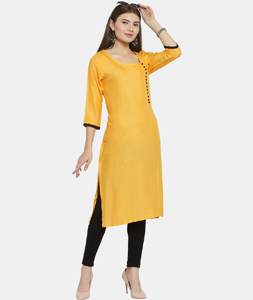 Shop Online Yellow Color Front Open Plain Rayon Long Kurti With Golden  Toggle Work  Lady India