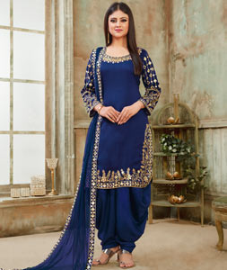 Semi-stitched Blue Punjabi Suit Design Ladies Salwar Suits