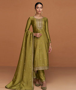 Buy Mehendi Sequins Georgette Unstitched Salwar Suit - Koskii