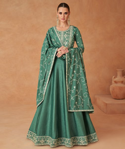 Green Raw Silk Side Slit Pant Style Suit 153206