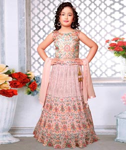 Pink Faux Georgette Kids Lehenga Choli 264227