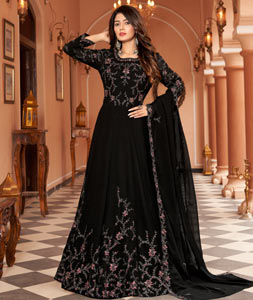 Shop Black Georgette Embroidered Straight Pant Suit Festive Wear Online at  Best Price